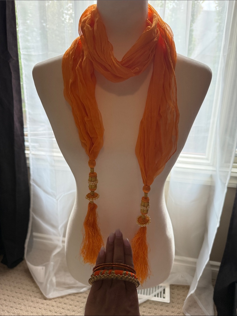 Orange Indian Dupatta Scarf & Matching Bangle Set Wedding Mehndi Festive
